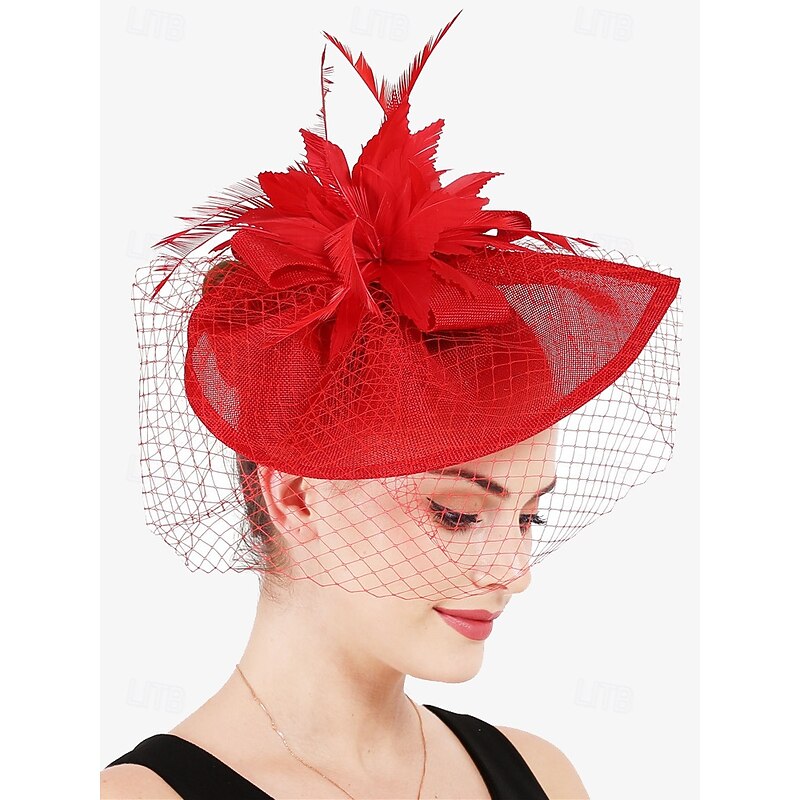 Women's Vintage Pink Fascinator Hat with Floral Bow and Veil – Elegant Headpiece for Weddings and Tea Parties