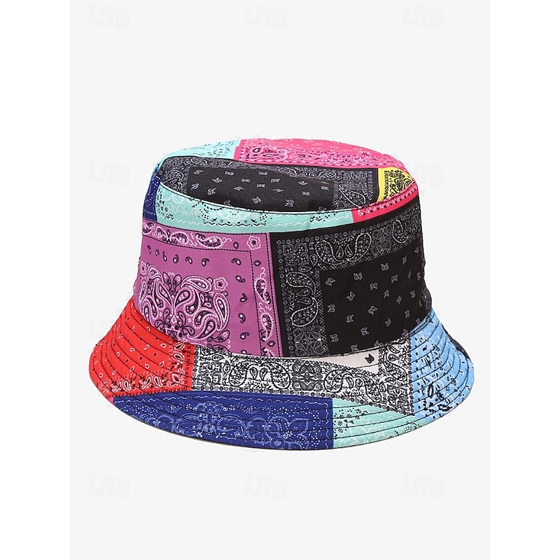 Men's Women's Colorful Patchwork Bandana Bucket Hat – Retro Paisley Print Reversible Summer Hat for Outdoor Fashion