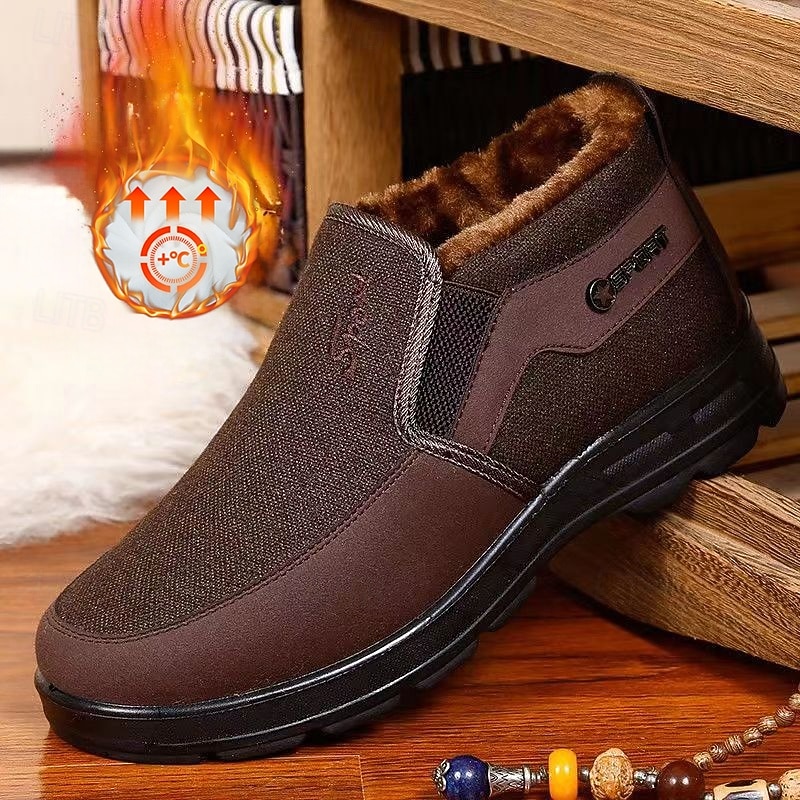 Men's Brown Winter Slip-On Boots with Plush Lining – Warm and Comfortable Casual Footwear for Cold Weather