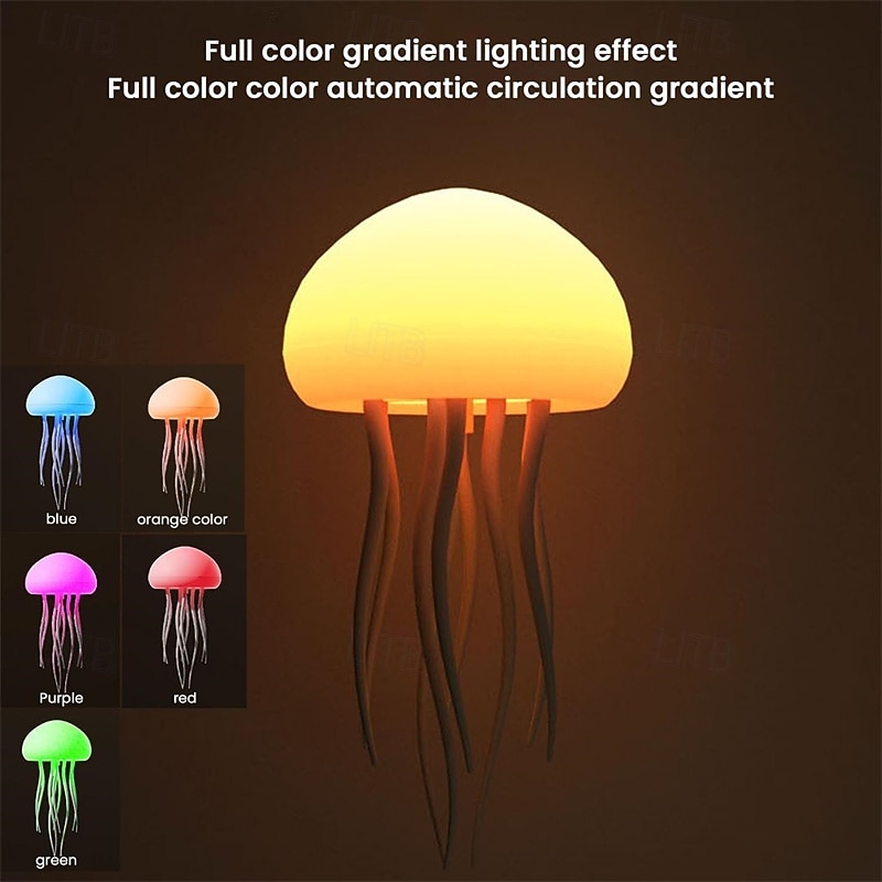 3D LED Jellyfish Lamp with Rotating Tentacles, Key Operation/Voice Control, 5 Colors Mood Light for Room Decoration - Hanging Style with Base4