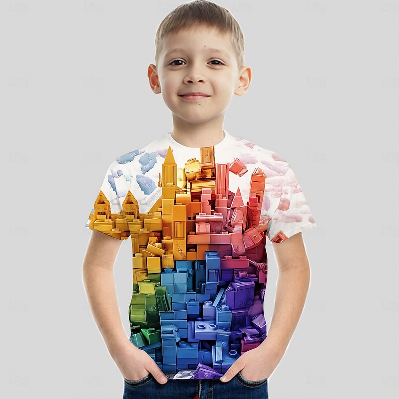 Boys 3D Optical Illusion T shirt Short Sleeve 3D Print Summer Active Sports Streetwear Kids 3-12 Years School Outdoor Daily3