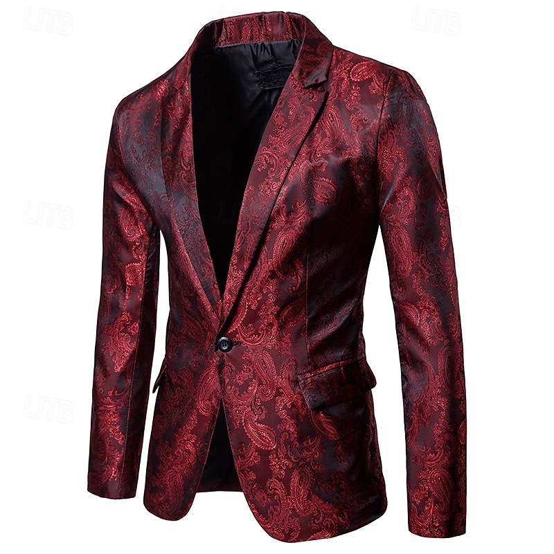 Men's Blazer Set Business Cocktail Party Wedding Party Fashion Casual Spring &  Fall Cotton Blend Paisley Pocket 2 Piece Comfortable Single Breasted Blazer Black Yellow Burgundy Navy Blue2