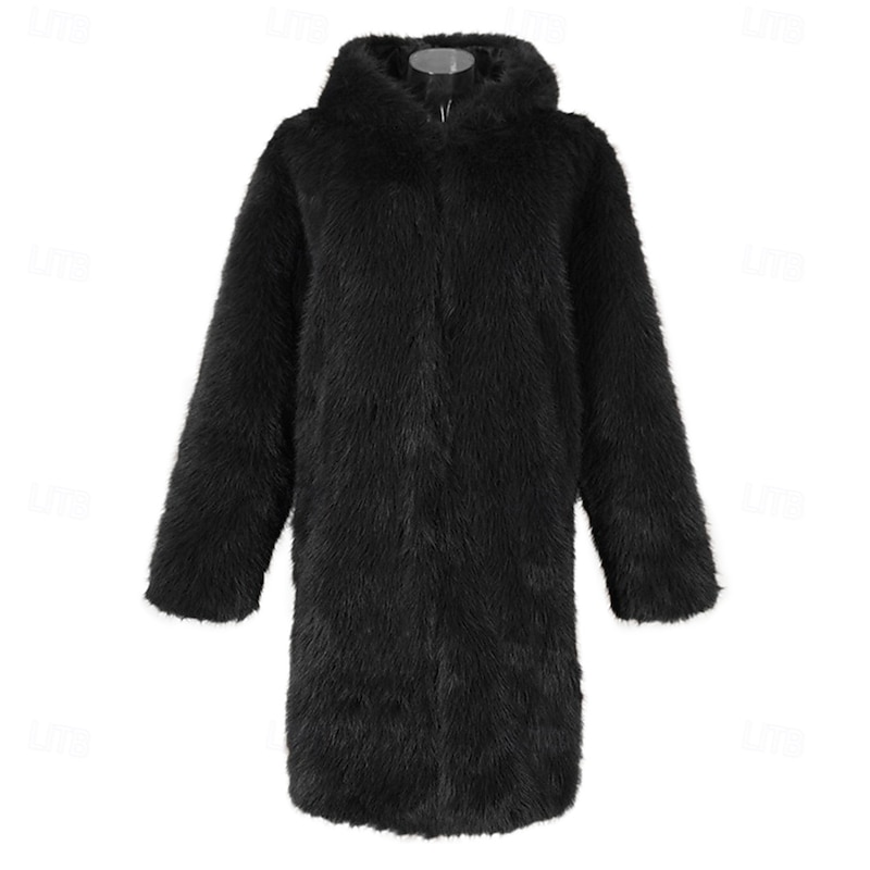 Men's Winter Jacket Fleece Jacket Faux Fur Coat Daily Vacation Thermal Warm Keep Warm Fleece Fall & Winter Plush Elegant Punk Hooded Long Black White Brown Jacket4