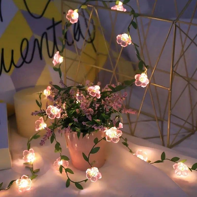 Cherry Blossom Garland Fairy String Lights 2m 20LED Battery Powered for Christmas Wedding Party Indoor Romantic Home Romantic Decoration4