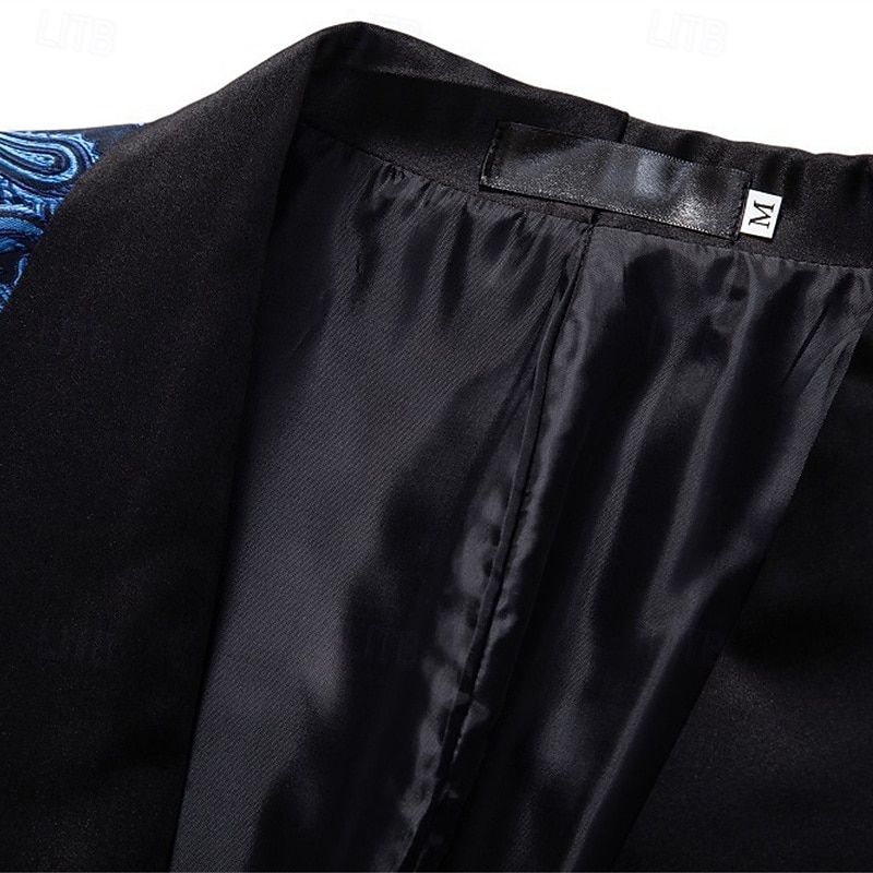 Men's Blazer Business Cocktail Party Wedding Party Fashion Casual Spring &  Fall Cotton Blend Paisley Pocket Buttons Comfortable Single Breasted Blazer Silver Dark Gray Black White2