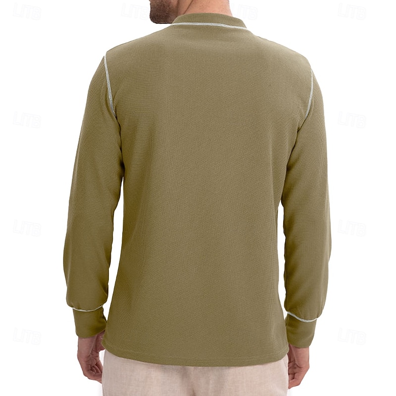Men's Waffle Tee T shirt Waffle Henley Shirt Tee Top Long Sleeve Shirt Solid Color Henley Outdoor Street Long Sleeve Buttons Color Block Clothing Apparel Daily Casual Street Style2