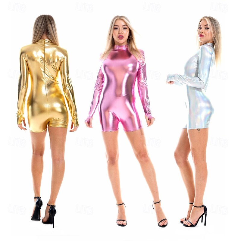 1980s Hip Pop Shiny Metallic Romper Bodysuits Jumper Disco Fancy Dress Women's Carnival Costume Carnival Mardi Gras Performance Party Pride Parade Adults' Leotard / Onesie