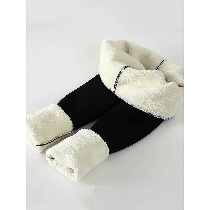 Women's Leggings Cozy Fleece Lined Cozy Leggings Fashion Comfort Full Length High Waist Solid Color Letter Patchwork Thermal Warm Soft Breathable Micro-elastic Outdoor Casual Daily Black Gray Fall4