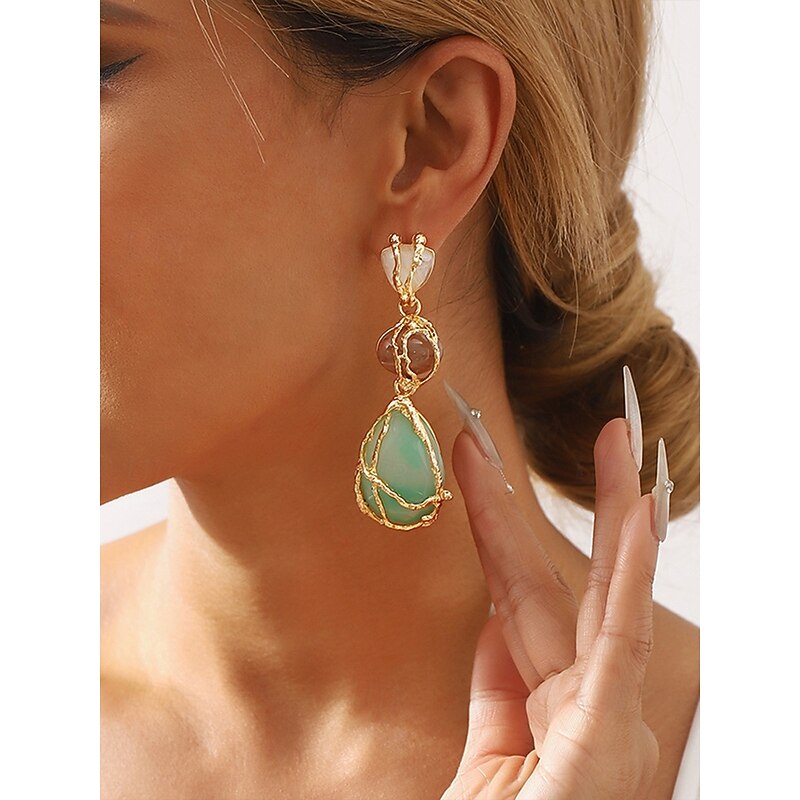 Women's Drop Earrings Hoop Earrings Green Acrylic Alloy Fashion Exaggerated Pear2