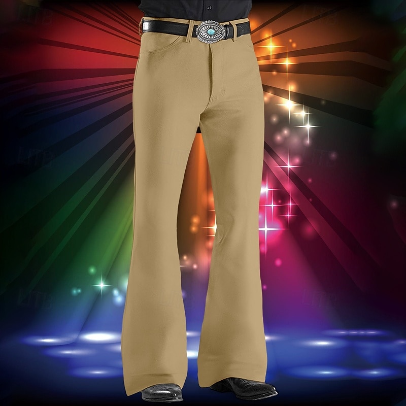 Men's Dress Pants Flared Pants Bell Bottom Trousers Suit Pants Pocket Plain Comfort Soft Full Length Party Club Disco Lights Elegant Fashion Black White2