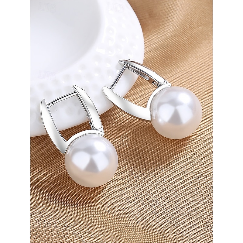 Women's Classic Silver Hoop Earrings with Pearl Drop - Elegant Minimalist Jewelry for Everyday or Formal Wear4
