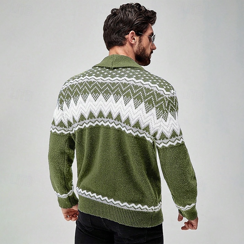 Men's Ugly Christmas Sweater Dress Sweater Cardigan Sweater Fair Isle Sweater Women's Hoodies Ribbed Knit Regular Tops Button Up Geometric Shawl Collar Fashion Classic Vacation Daily Wear Clothing 5