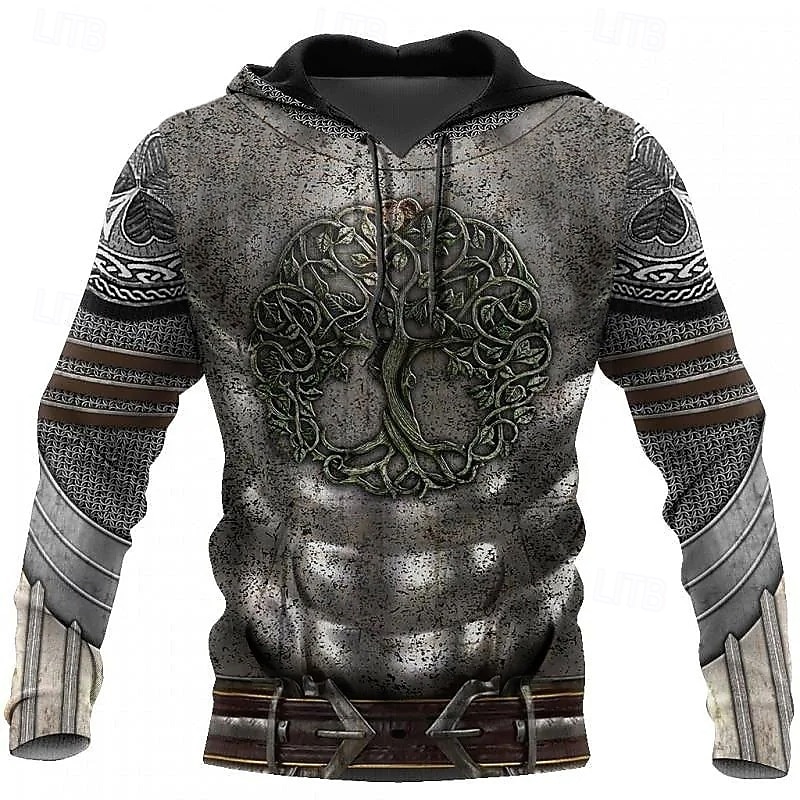 Men's Graphic Armor Viking Hoodie Hoodies Sweatshirt Sportswear Casual Long Sleeve Hooded Casual Daily Holiday 1 2 Lace up Spring &  Fall Designer4