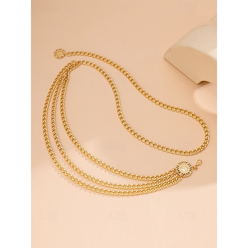 Women's Gold Chain Belt with Multi-Layer Design and Decorative Medallions - Perfect for Dresses, Evening Wear, and Party Looks4