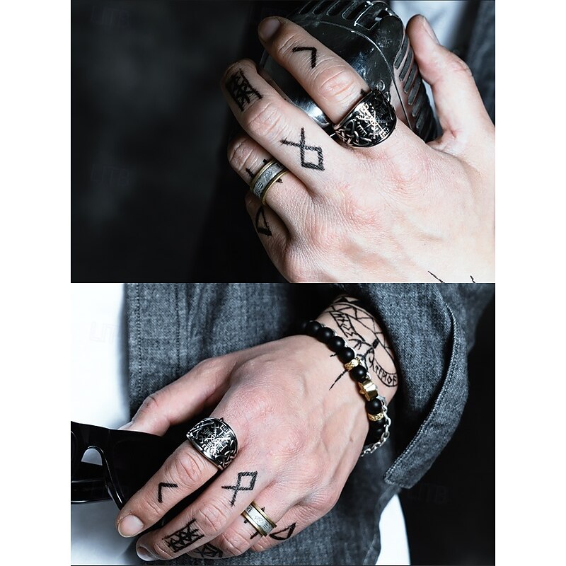 Men's Viking Rune Ring – Norse Mythology Inspired Stainless Steel Ring with Ancient Symbol Engravings, Perfect for Nordic Style and Spiritual Jewelry Lovers2