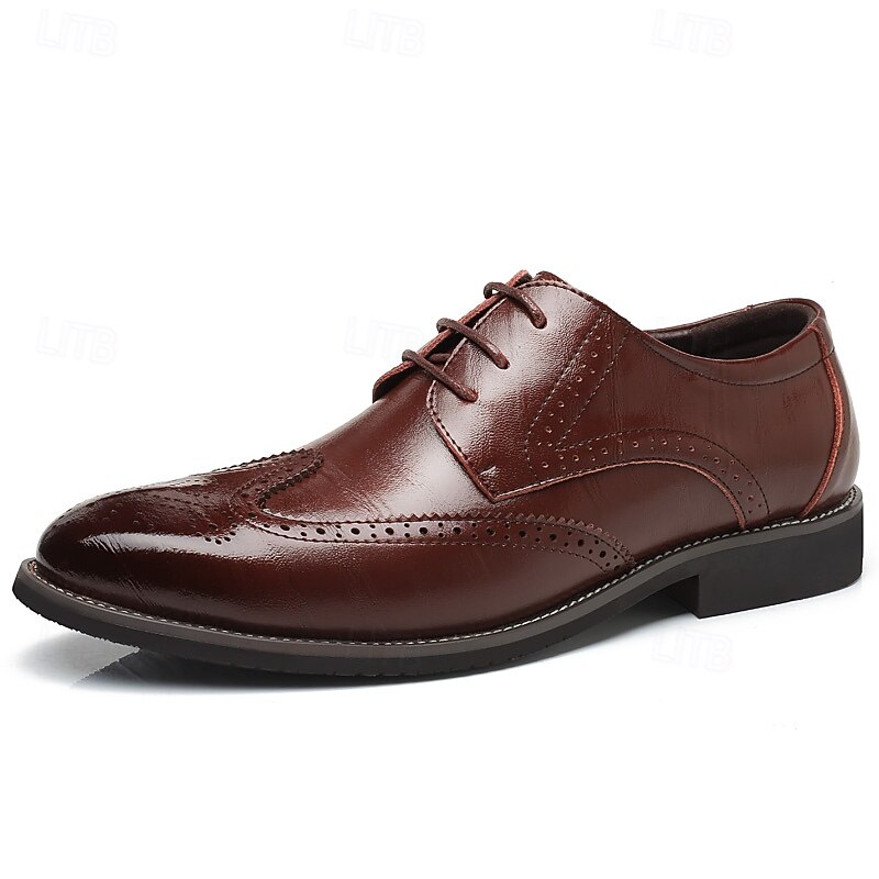 Men's Classic Brown Brogue Oxford Dress Shoes – Faux Leather Lace-Up Formal Footwear for Office & Events 21