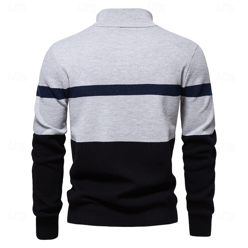 Men's Sweater Pullover Sweater Jumper Knitwear Ribbed Knit Regular Tops Turndown Casual Daily Clothing Apparel Spring &  Fall White Green S M L2