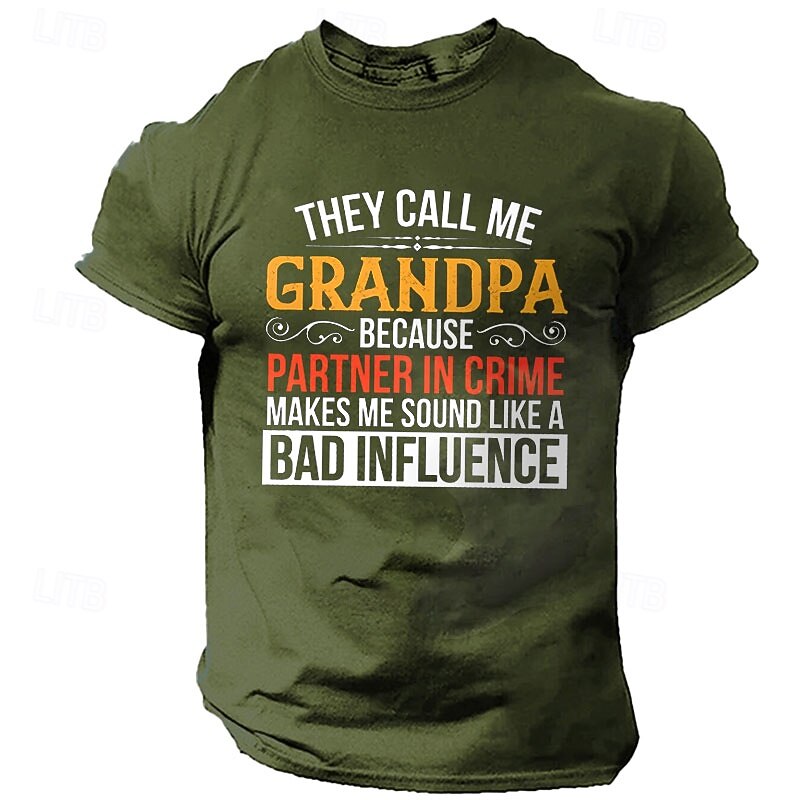 Mens Funny Grandpa Graphic T-Shirt - Partner in Crime Bad Influence Family Humor Short Sleeve Gift2