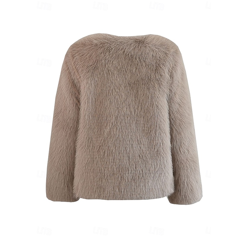 Women's Winter Coat Warm Breathable Patchwork Elegant Fashion Solid Color Party Cardigan Crewneck Regular Fit Long Sleeve Outerwear Black White Khaki Fall Winter3