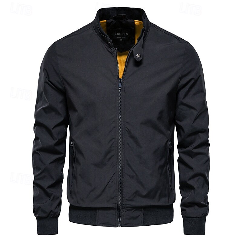 Men's Lightweight Jacket Jacket Outdoor Causal Windproof Zipper Spring &  Fall Solid Color Neutral Daily Standing Collar Regular Black White Navy Blue Green Jacket4