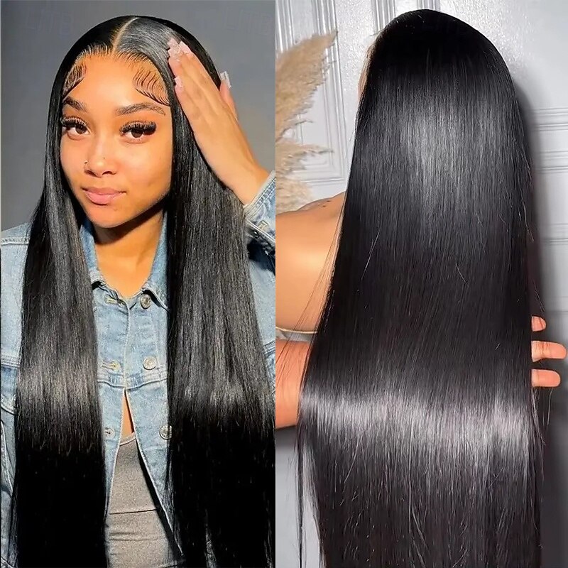 Brazilian 30 38 Inch Bone Straight 13x4 Lace Front Human Hair Wigs 13x6 HD Transparent Lace Frontal Glueless Pre-Plucked For wigs for black women Long Medium