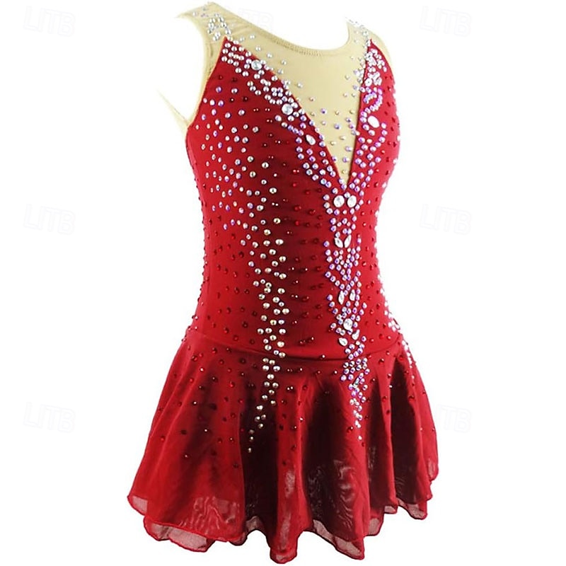 Ice Skating Dress Adult Girls Red Sleeveless Competitions Leotards Competition Costumes2