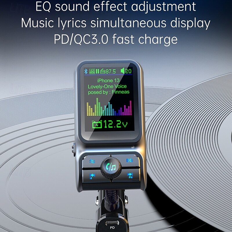 Smart Bluetooth Car Charger PD3.0 QC3.0 EQ Sound FM Transmitter With AUX Colorful Display Windows Car Kit BC85