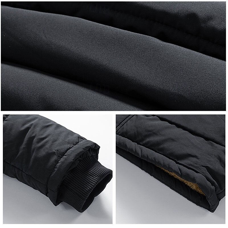 Men's Winter Coat Puffer Jacket Fleece Jacket Padded Jacket Pocket Polyster Vacation Daily Wear Date Regular Fashion Casual Comfortable Thermal Warm Fall & Winter Solid / Plain Color Black Dark Blue3