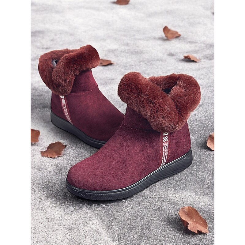 Women's Burgundy Suede Ankle Boots with Faux Fur Cuff and Non-Slip Sole – Warm Winter Shoes for Casual and Outdoor Wear2