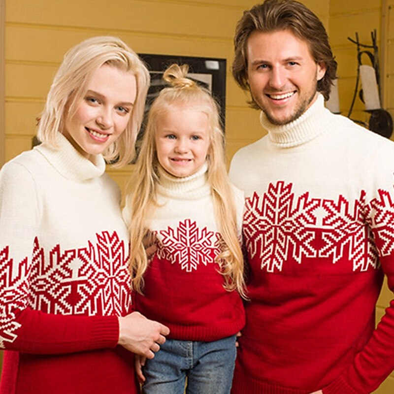 snowflake Ugly Christmas Sweater Pullover Jumper Couples Men's Women's Boys' Girls' Christmas Novelty Funny Knitted Pattern Adults Kid's Christmas New Year Christmas Eve Christmas Top