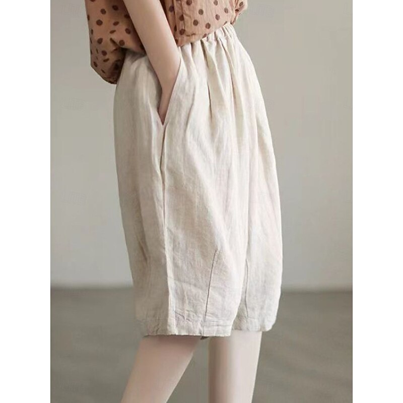 Women's Baggy Shorts Knee Length Solid Color Deep Green Apricot Khaki Summer