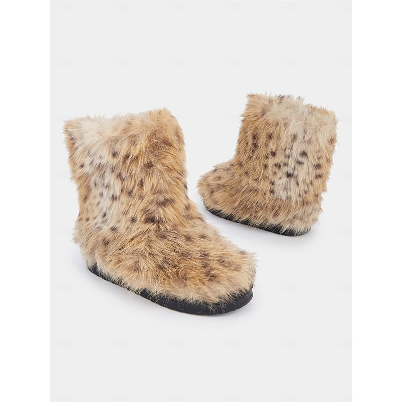 Women's Faux Fur Leopard Print Snow Boots – Warm and Stylish Winter Outdoor Booties for Cold Weather3