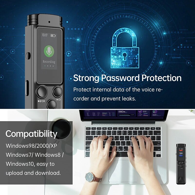 K96  Digital Voice Recorder Voice Activated Audio Recording Noise Reduction with Playback MP3 Music Player 280hrs Recording3