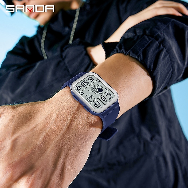 SANDA Men Digital Watch Creative Fashion Wristwatch Shock Resistant Minute Repeater Luminous Stopwatch Alarm Clock TPU Watch4