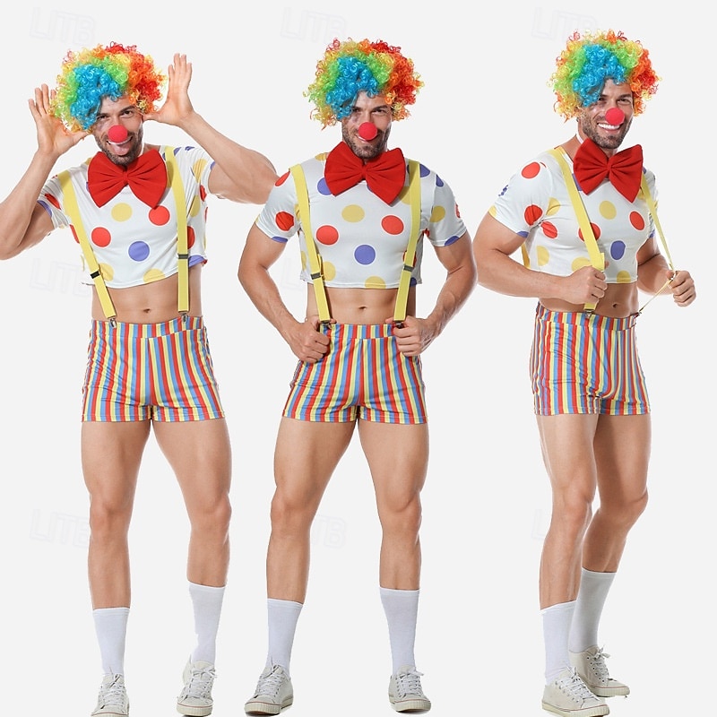 Joker Clown Halloween Outfits Costume Circus Carnival Costume Pride Rainbow Cosplay Adults' Men's Halloween Carnival Mardi Gras Performance Pride Parade Pride Month Easy Halloween Costumes Dress Up