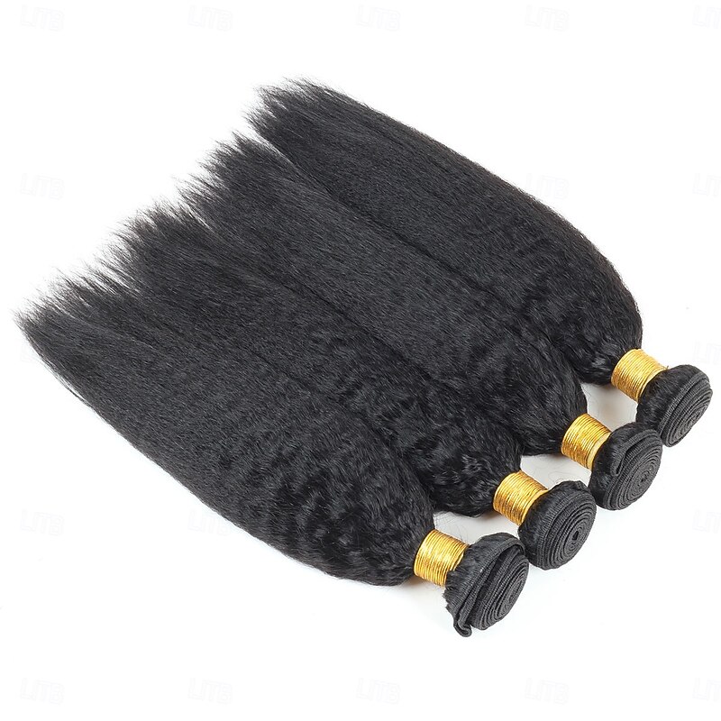 Yaki Straight Bundles Human Hair 10-30 Inch 4 Bundles Natural Black Brazilian Human Hair Extensions for Women4