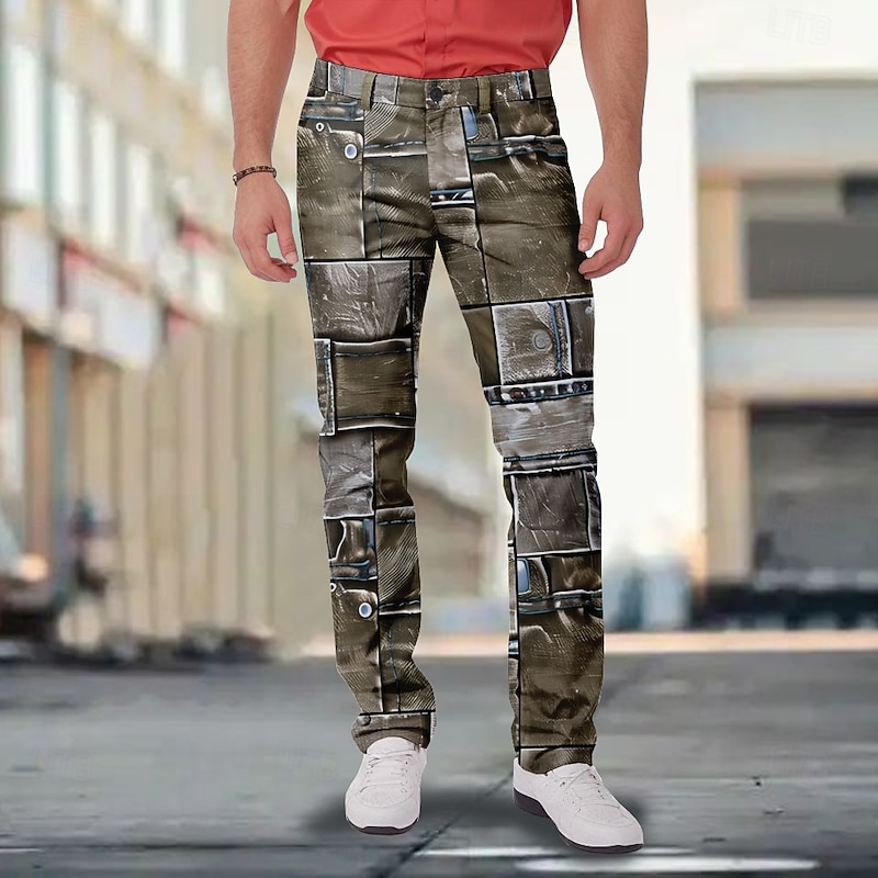 Men's Color Block Patchwork Dress Pants Mid Waist Fashion Casual Outdoor Street Dailywear Zipper Pocket Summer Spring Fall 3D Print Dark red Black Blue3