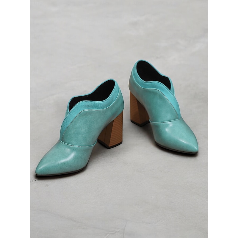 Women's Green Faux Leather Pointed-Toe Ankle Boots with Block Heels – Modern and Sophisticated Shoes for Office and Evening Wear