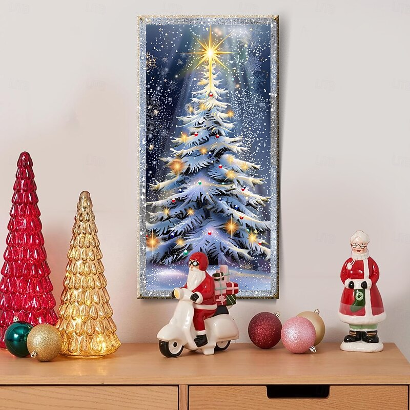 Christmas Tree LED Canvas Wall Art LED Lighted Up Wall Decor 2AA Battery Operated Lighted Canvas Print LED Light Kitchen Bedroom or Home Decor Winter Snow