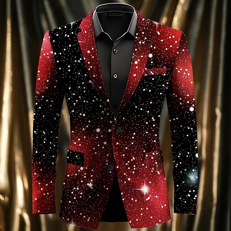 Christmas Men's Christmas Scene Print Blazers Snowflake Casual Coat Blazer Jacket Breathable Comfortable Party Evening Daily Button 3D Print Multi Pocket Regular Fit Fall & Winter Turndown Long4