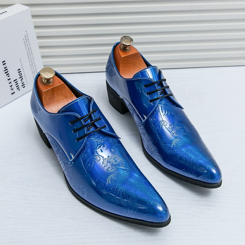 Men's Prom Shoes - Vibrant Blue Floral Patterned Faux Leather Oxfords for Formal and Party Wear3