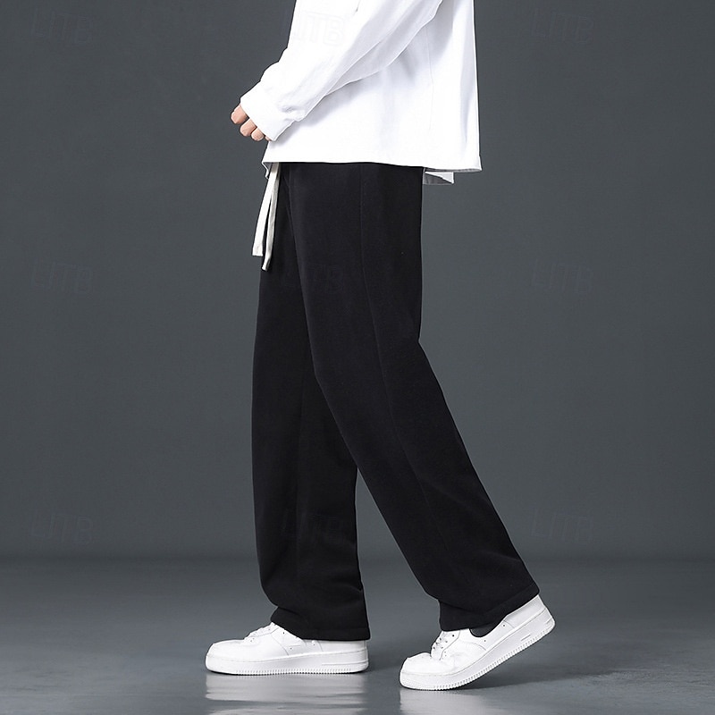 Men's Sherpa Fleece Pants Trousers Straight Leg Sweatpants Pocket Drawstring Elastic Waist Plain Comfort Warm Sports Outdoor Daily Fashion Casual Black Gray Micro-elastic2