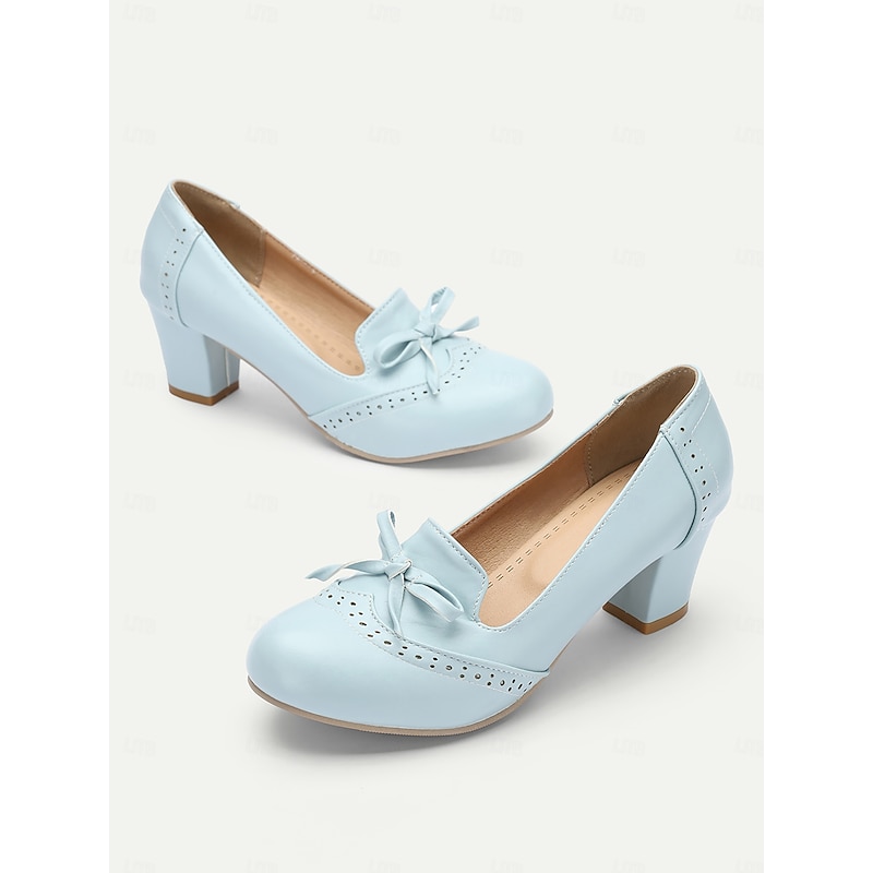 Women's Preppy Style Light Blue Faux Leather Loafers with Bow Detail - Comfortable and Stylish for Work or Casual Wear4