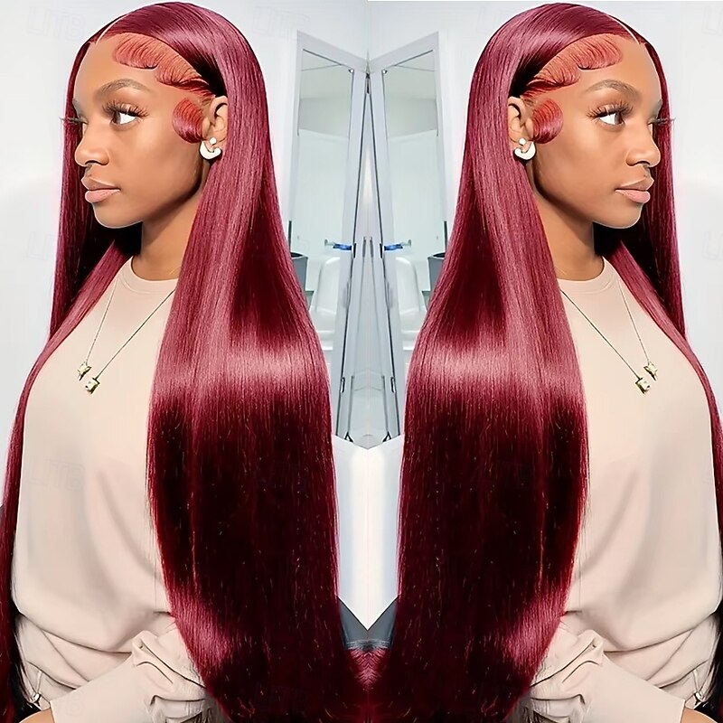 32 Inch Reddish Brown Bone Straight 13x4 Human Hair Lace Front Wig Colored Brazilian Transparent Lace Frontal Wig For Women