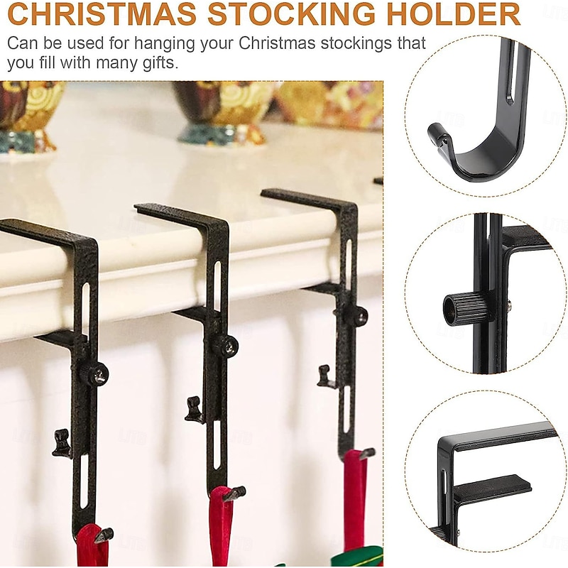 2/4 Packs Heavy-Duty 2-in-1 Garland and Stocking Hangers, Adjustable No-Drill Hooks for Christmas Stockings, Expandable Fireplace Hangers for Holiday Decor