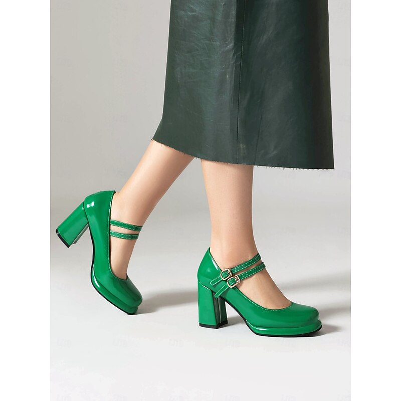 Women's Retro Double-Strap Mary Jane Heels - Patent Leather Block Heel Shoes for Vintage-Inspired Outfits4