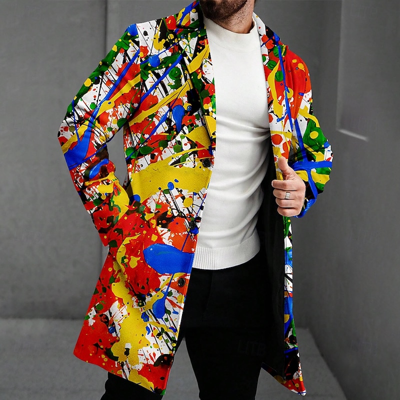 Men's Oil Painting Fleece Jacket Coat Thermal Comfortable Artistic Casual Outdoor Street Daily Wear 3D Print Buttons Front Pocket Winter Turndown Long Sleeve Multi Color