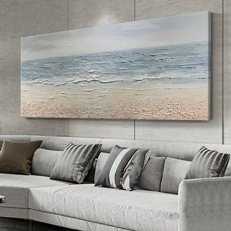 Large 3D wave painting handmade Blue Ocean Oil Painting On Canvas Acrylic Seascape Wall Art pattle knife wave sea painting Modern Beach Painting For Living Room. Coastal Wall Decor3