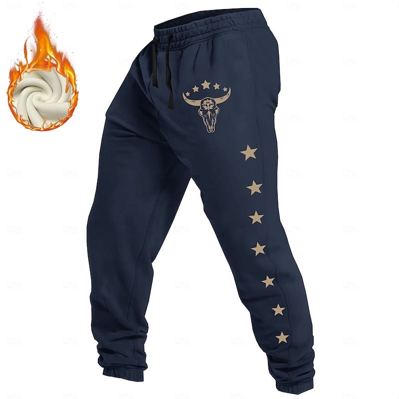 Men's Cowboy Fleece Sweatpants Drawstring Elastic Waist Vintage Casual Outdoor Home Dailywear Pocket Thermal Winter 3D Print Dark Brown Black White4