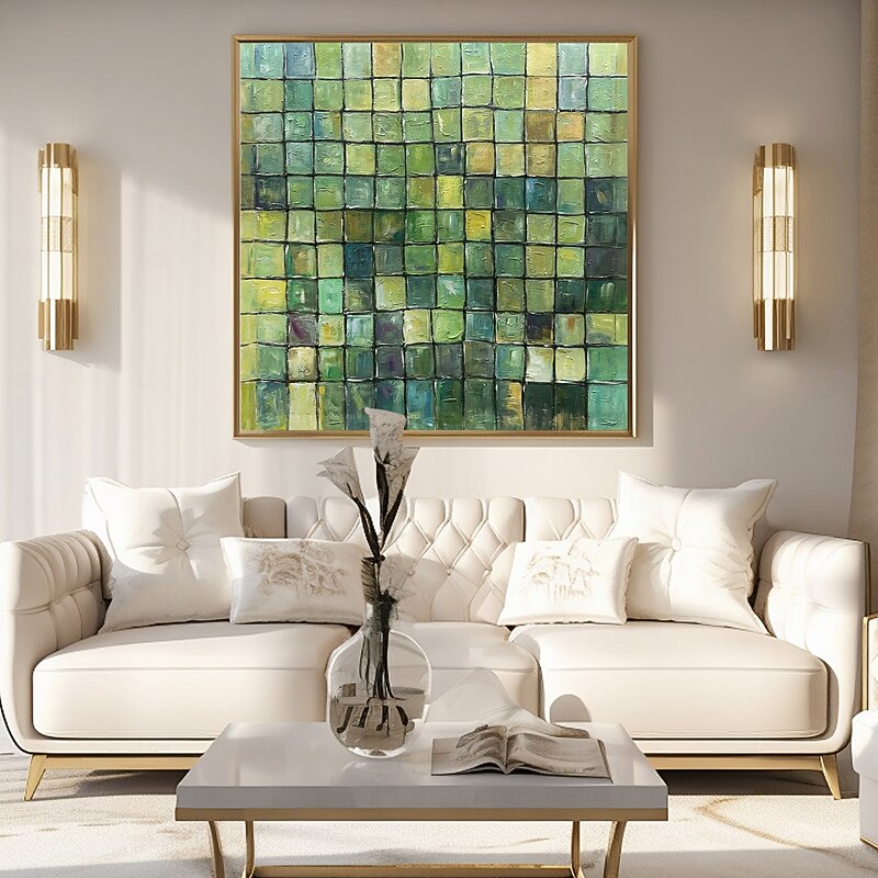 Handmade Original Green Color Block Oil Painting On Canvas Wall Abstract Art Painting for Home Decor With Stretched Frame/Without Inner Frame Painting4
